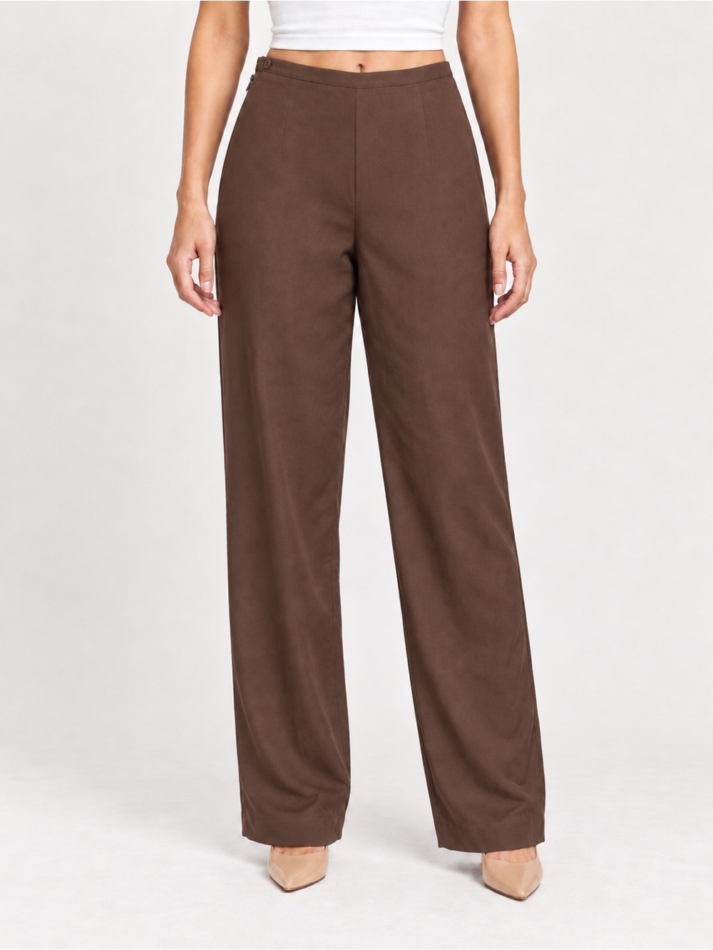 NWT Dialogue Womens Size 8 Brown Straight Leg Dress Pants Side Zip Stretch QVC